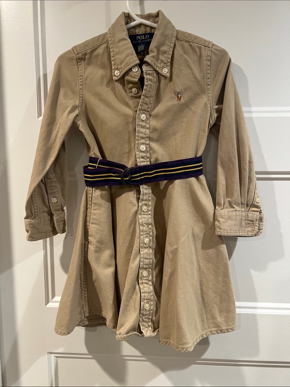 Polo by Ralph Lauren Khaki Shirt Dress with Striped Belt